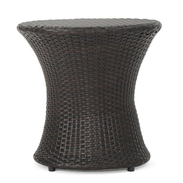 Noble House Phoebe Multi-Brown Round Faux Rattan Outdoor Accent Table