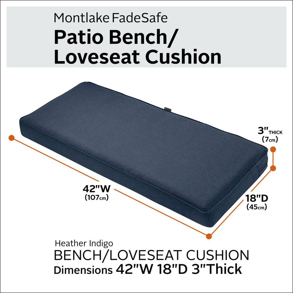 Heather Indigo Blue FadeSafe 42" Outdoor Patio Bench Cushion