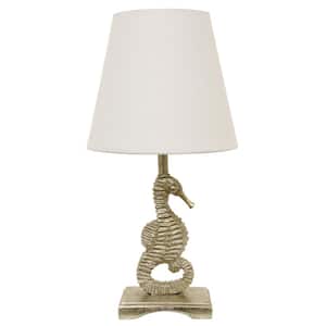Sea Horse 16 in. Silver Table Lamp with Linen Shade