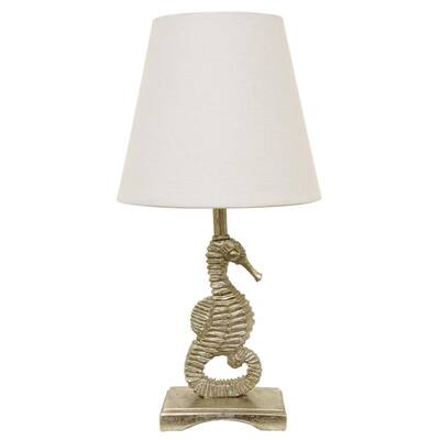 Decor Therapy Sea Horse 16 in. Silver Table Lamp with Linen Shade