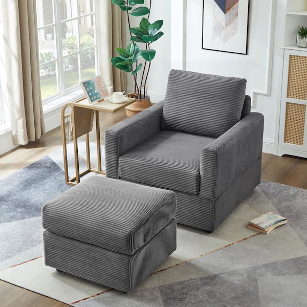 Noble House Gael Grey Corduroy Upholstered Accent Chair with