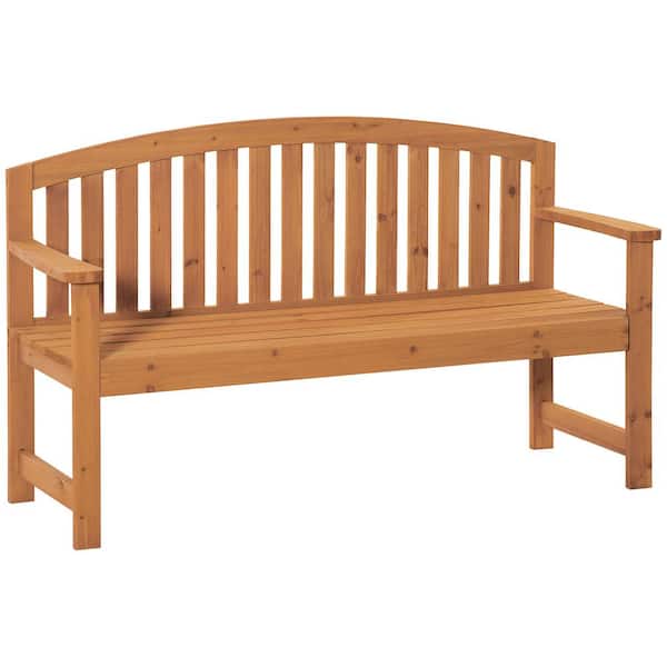 Outsunny 704 lbs. 3-Person Natural Wood Outdoor Bench with Slatted Design for Deck, Porch or Garden