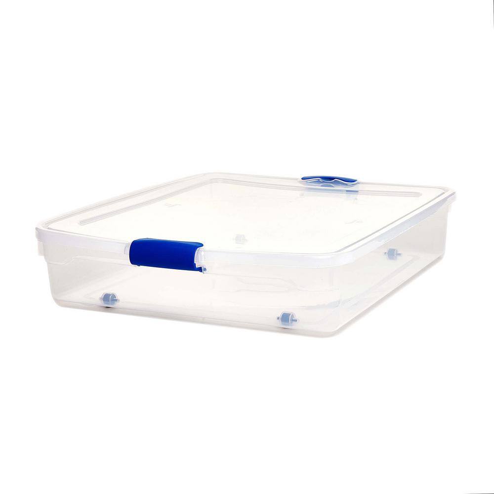 HOMZ 56 qt. Underbed Latching Storage Bin in Clear (4Pack) 3460CLBL.04 The Home Depot