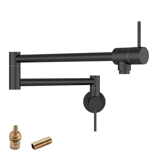 Unbranded Wall Mount Kitchen Faucet Pot Filler Faucet Double-Handle in Matte Black