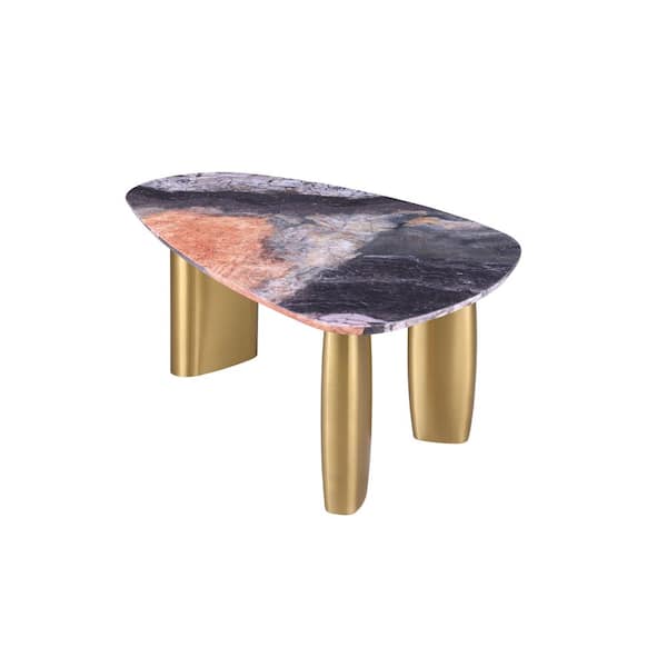 Varand Contemporary Black/Gray Triangle Sintered Stone Top 79 in. 3 Leg Dining Table Seats 6