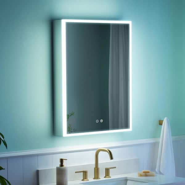 24.01 in. W x 30 in. H Rectangular Aluminum Recessed/Surface Mount LED Medicine Cabinet with Mirror, 3x Magnifying