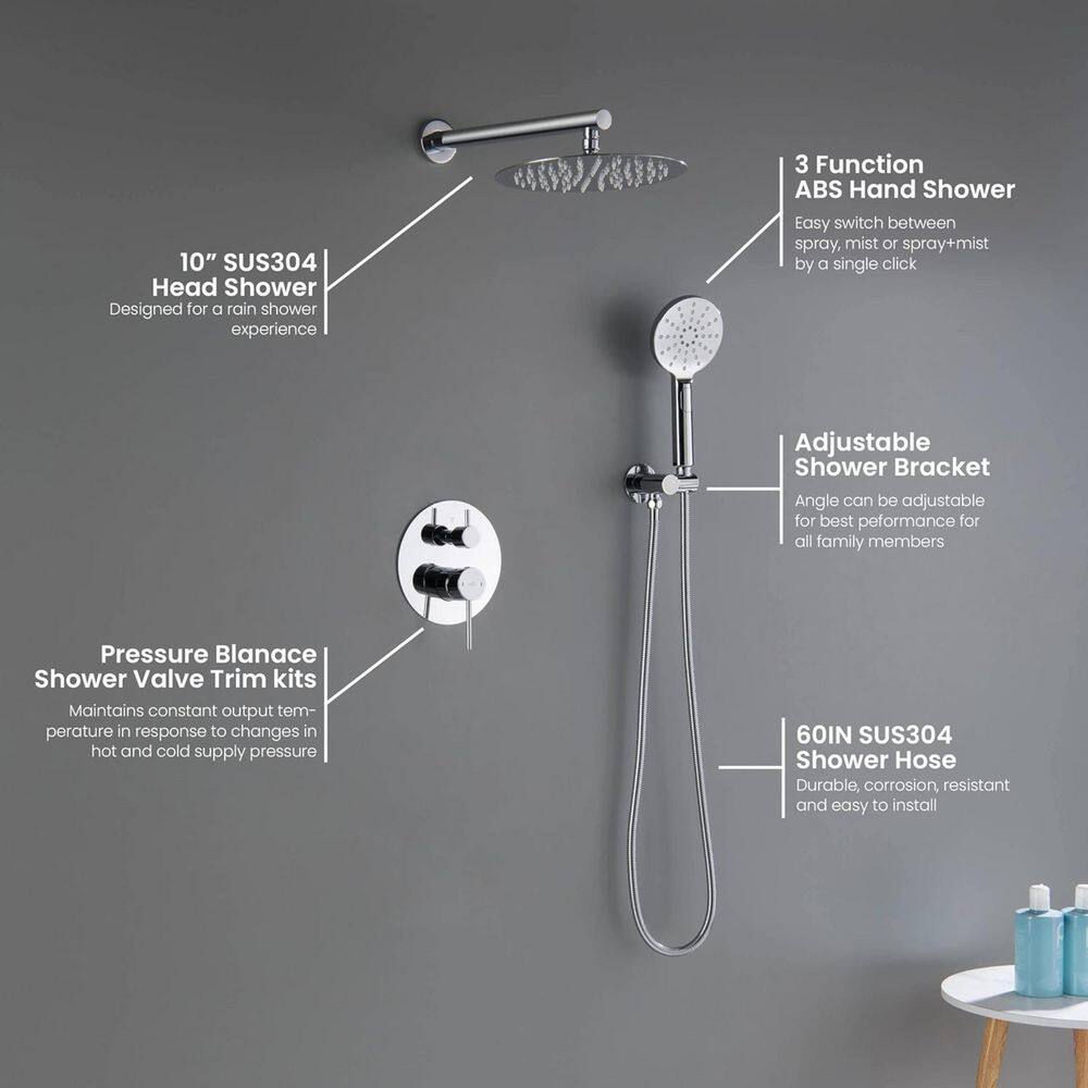 Chrome Wall Mounted Circular Shower System with Brass Rain Shower