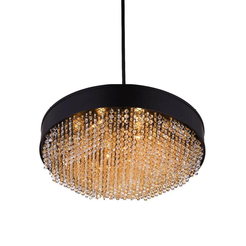 Medina Black Drum Shade Chandelier with Crystal Accents