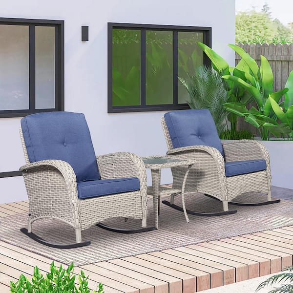 Gymojoy Carlos Grey 3-Piece Wicker Patio Conversation Set with