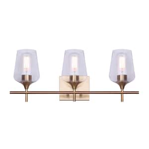 Gabrielle 3-Light Gold Vanity Light with Clear Glass Shades