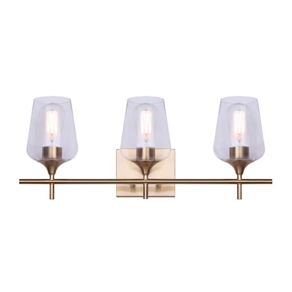 Home Decorators Collection Gabrielle 3-Light Gold Vanity Light with Clear Glass Shades