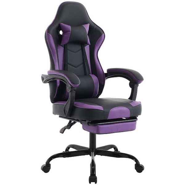 Unbranded Leather Adjustable Height Swivel Video Game Chair Ergonomic Computer Chair with Massage Lumbar Support in Black & Purple