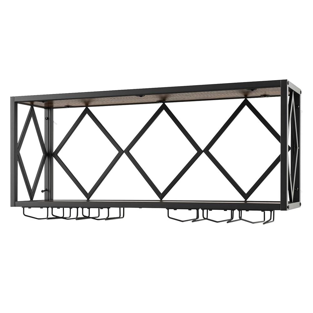 39-Bottle Black Wall Mounted Wine Rack with 12 Glasses Holders
