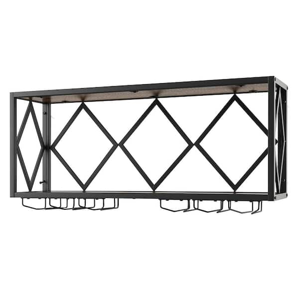 39-Bottle Black Wall Mounted Wine Rack with 12 Glasses Holders