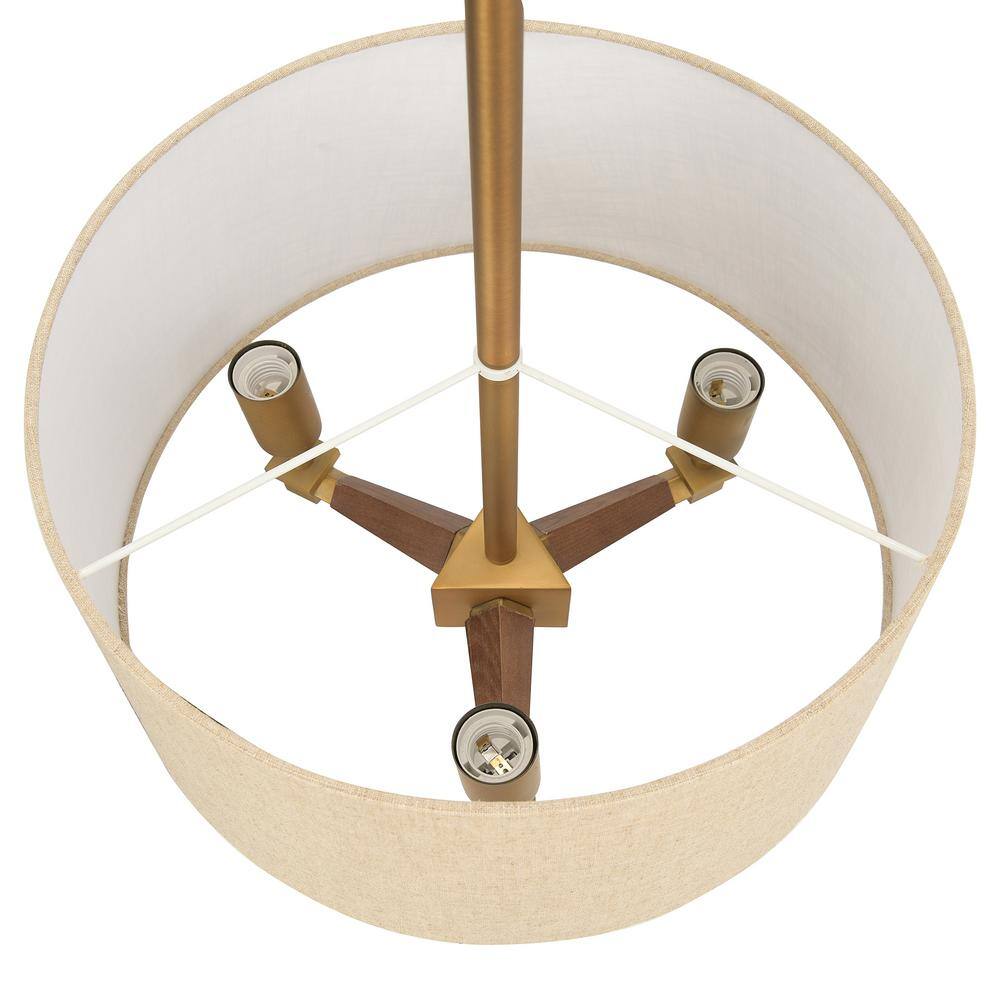 Gold and Wood LED Drum Pendant Light, 20.3"