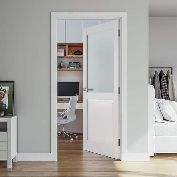 SOCBAZZAR 30 in. x 80 in. Solid Core 1/2 Frosted Glass White
