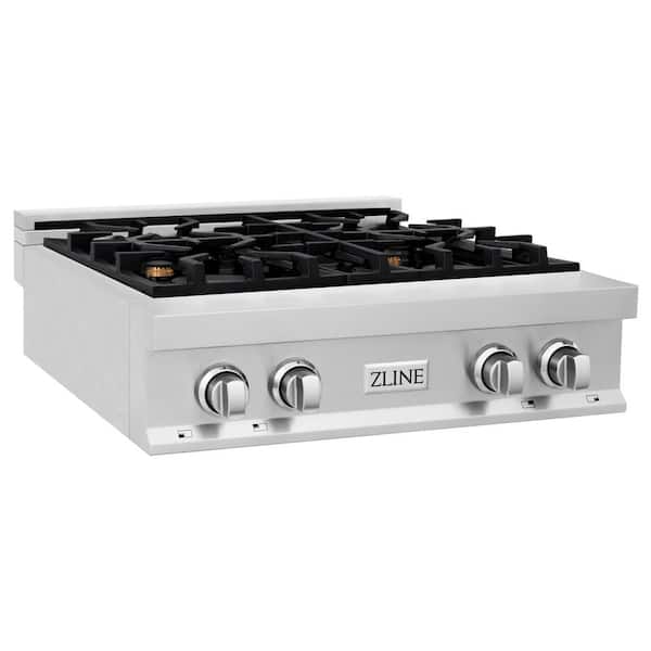 ZLINE Kitchen and Bath 30 in. 4 Burner Front Control Gas Cooktop with Brass Burners in Stainless Steel