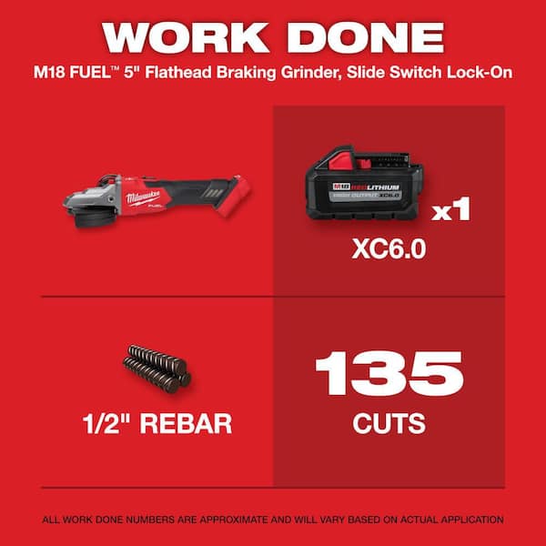 M18 FUEL 18V Lithium-Ion Brushless Cordless 5 in. Flathead Braking Grinder with Slide Switch Lock-On w/6.0 ah Battery