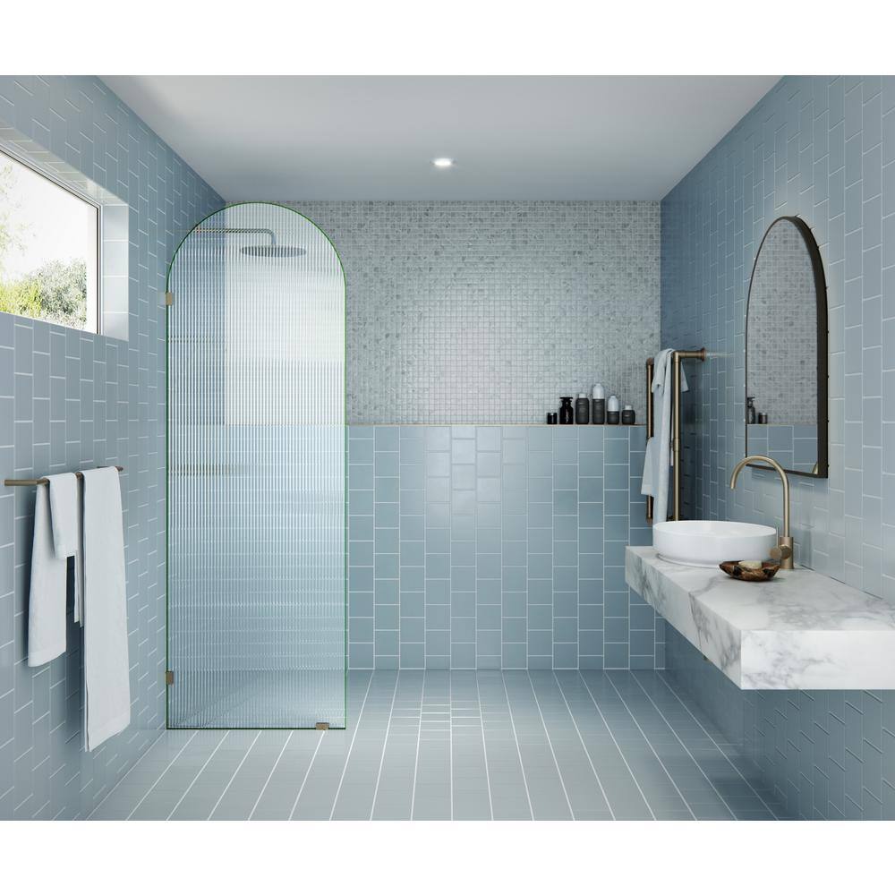 Maven Brushed Bronze Frameless Arched Fluted Glass Shower Panel