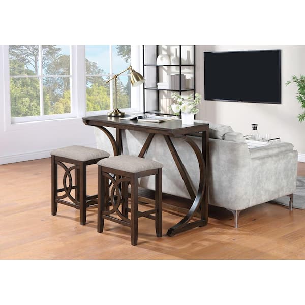NEW CLASSIC HOME FURNISHINGS New Classic Furniture Bella 3-piece Wood Top Rectangle Counter Set with 2 Stools, Gray