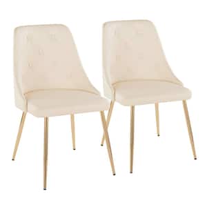 Giovanni Cream Faux Leather and Gold Metal Side Chair with Tapered Metal Legs (Set of 2)