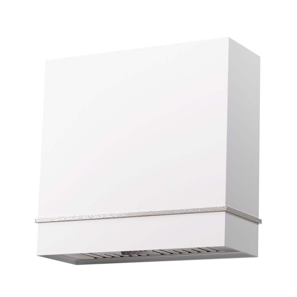 Akicon 30 in. Stainless Steel Ducted Wall Mount Range Hood with Powerful 600 CFM Vent Motor, 3-Speed, in White with Nickel