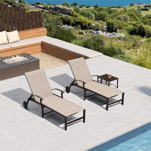3-Pieces Aluminum Outdoor Chaise Lounge Patio Lounge Chair with Side Table