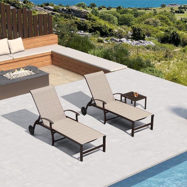 PURPLE LEAF 3-Pieces Aluminum Outdoor Chaise Lounge Patio Lounge Chair with Side Table