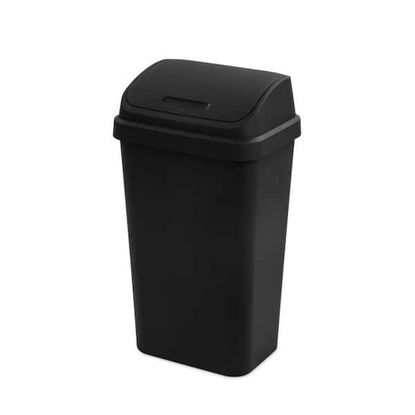 13 Gal. Black Kitchen Swing Top Lid Wastebasket Plastic Household Trash Can (16-Pack)
