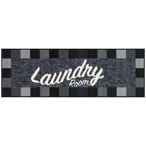 Laundry Collection Non-Slip Rubberback Checkered Border 2x5 Laundry Room Runner Rug, 1 ft. 8 in. x 4 ft. 11 in., Black