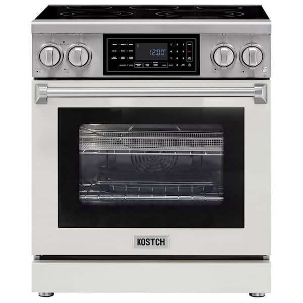 Tilt Panel 30 in. 5 Burner Elements Freestanding Electric Range with 4.8 cu. ft. Air Fry Conv. Oven in White