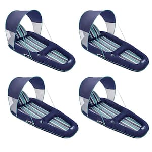 Inflatable Pool Lounger Float w Sunshade Canopy, Blue (4-Pack)