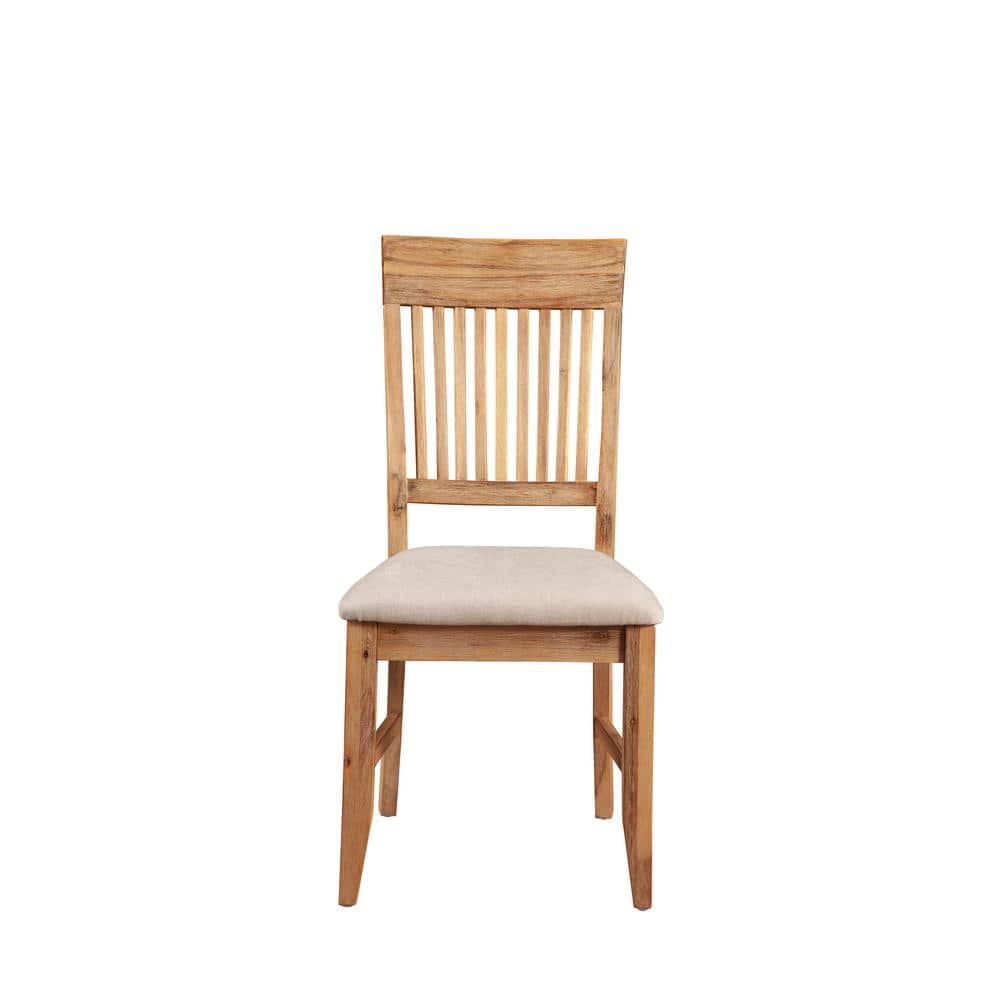 Transitional Rustic Ladderback Side Chair in Natural Brown with Beige Upholstery