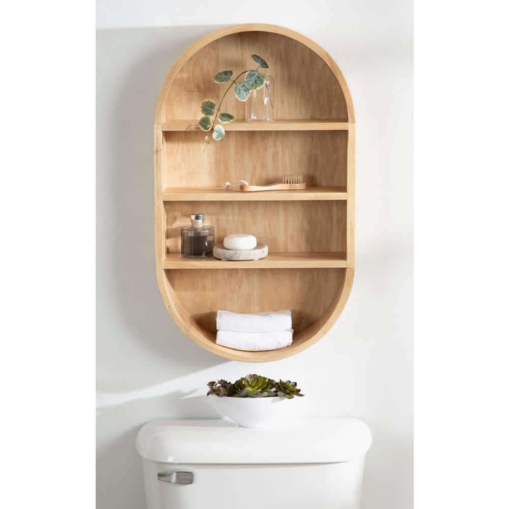 Natural Mango Wood Oval Floating Wall Shelf, 18.6"