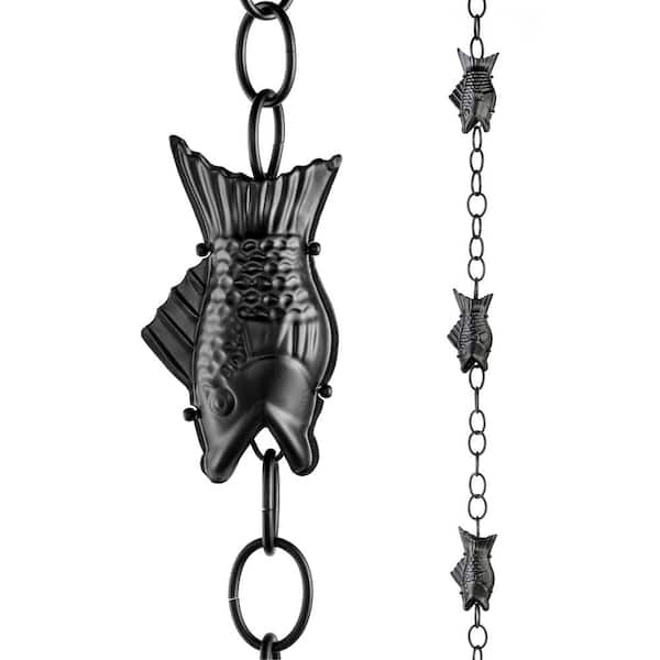 Good Directions Fish Black Aluminum 8.5 ft. Rain Chain with Gutter Installation Clip