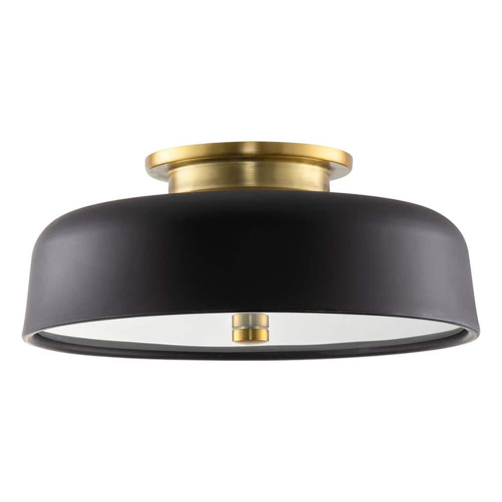 Kira Home Gianna 12  2-Light Modern Semi Flush Mount Close to Ceiling Light + Dome Shade  Golden Brass + Black Finish