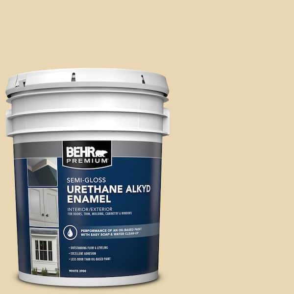 BEHR PREMIUM 5 gal. #ICC-93 Champagne Gold Urethane Alkyd Semi-Gloss Enamel Interior/Exterior Paint