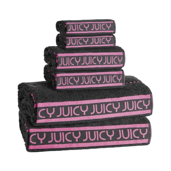 JUICY COUTURE Luxurious Plush 6 Piece Black Striped 100 Cotton Bath Towel Set JYT025739