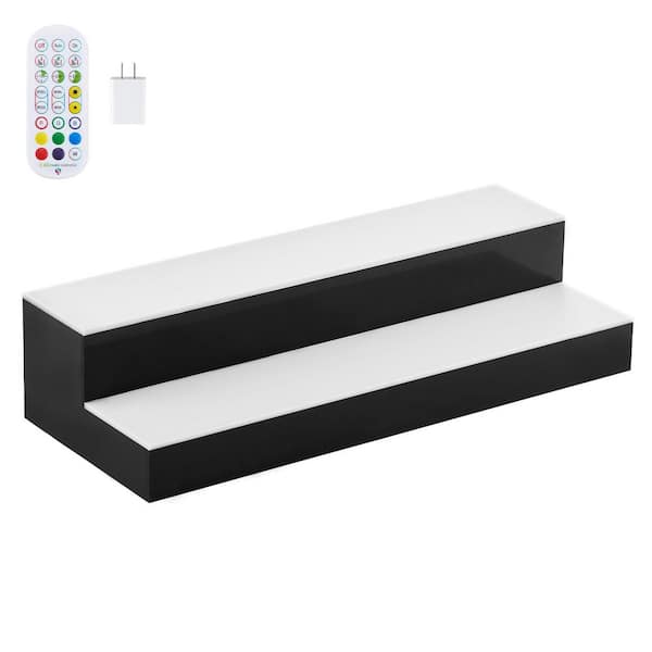 4.5 in. H x 7.9 in. W 10-Bottle Black LED Lighted Liquor Bottle Display 2 Tiers 20 in. Whiskey Rack Supports USB