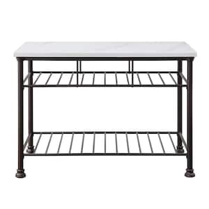 Freyja White Cultured Stone and Gray Serving Cart