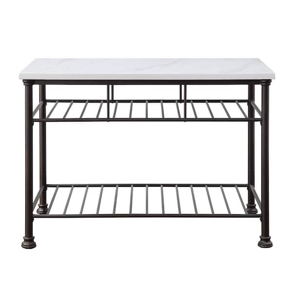 Acme Furniture Freyja White Cultured Stone and Gray Serving Cart