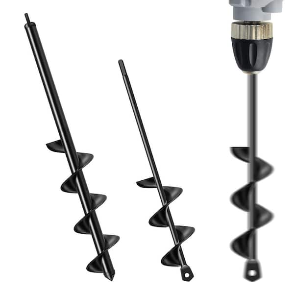 Long Reach High-Carbon Steel Garden Auger Drill Bit Set (2-Piece) for Planting (3/8 in. Drive) Black