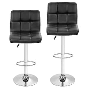 Reiner 37 in. Black Low Back Swivel Metal Bar Stool with Faux Leather Seat (Set of 2)
