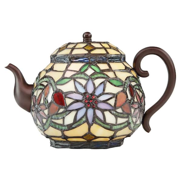 River of Goods 6.5 in. Multi-Colored Stained Glass Indoor Novelty Teapot Lamp
