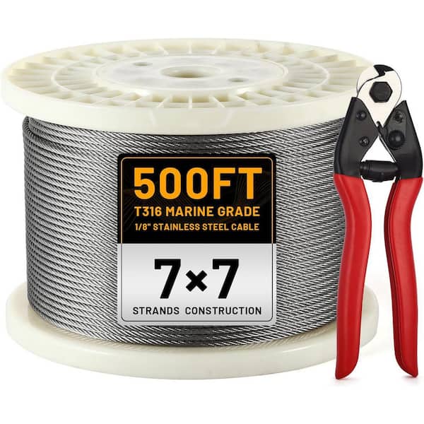 Stainless Steel Cable with a Cutter, T316 Wire Rope Cable for Deck Cable Railing Kit, 1850 lb. Breaking Strength
