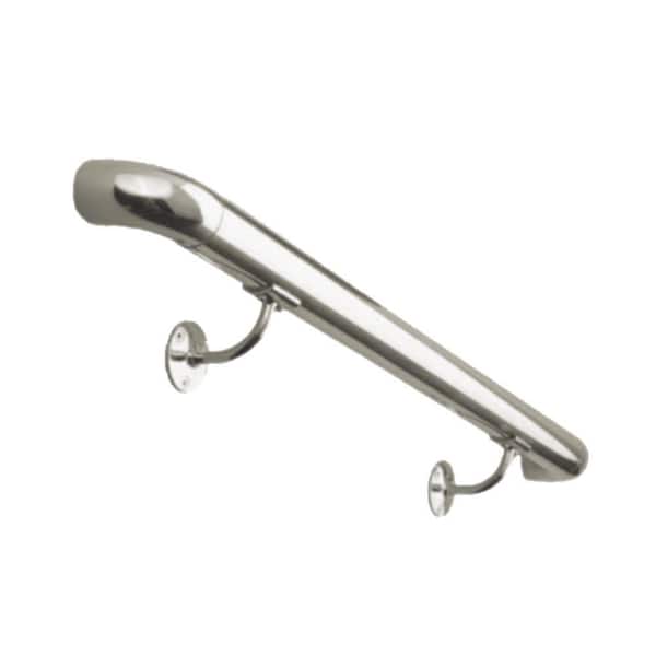Unbranded 4 ft. Satin Brushed Solid Stainless Steel Round Hand Rail Kit