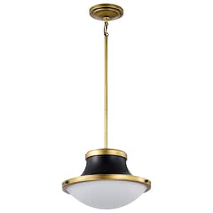 Lafayette 60-Watt 1-Light Matte Black Shaded Pendant Light with White Opal Glass Shade and No Bulbs Included