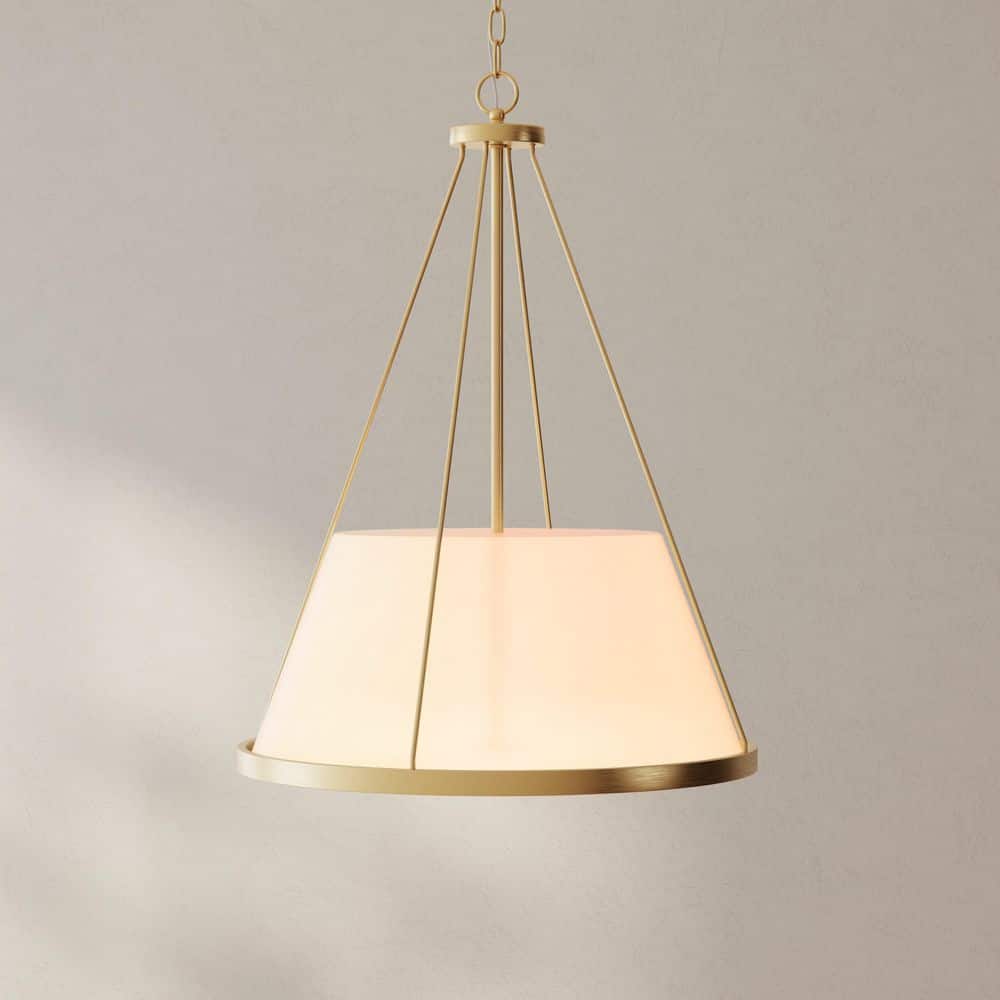 Saffert 22" Vintage Brass and Glass 3-Light Pendant