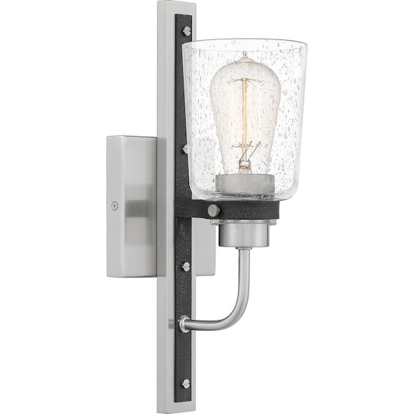 Quoizel Axel 4.75 in. 1-Light Brushed Nickel Sconce with Clear Seeded Glass Shade