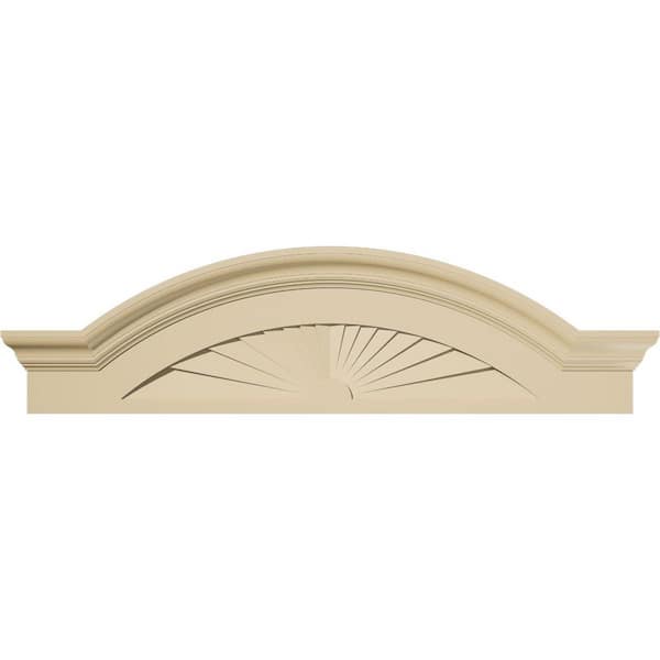 42 in. W x 11-1/2 in. H x 2-1/2 in. P Segment Arch W/Flankers Sunburst Signature Urethane Pediment, Primed Tan